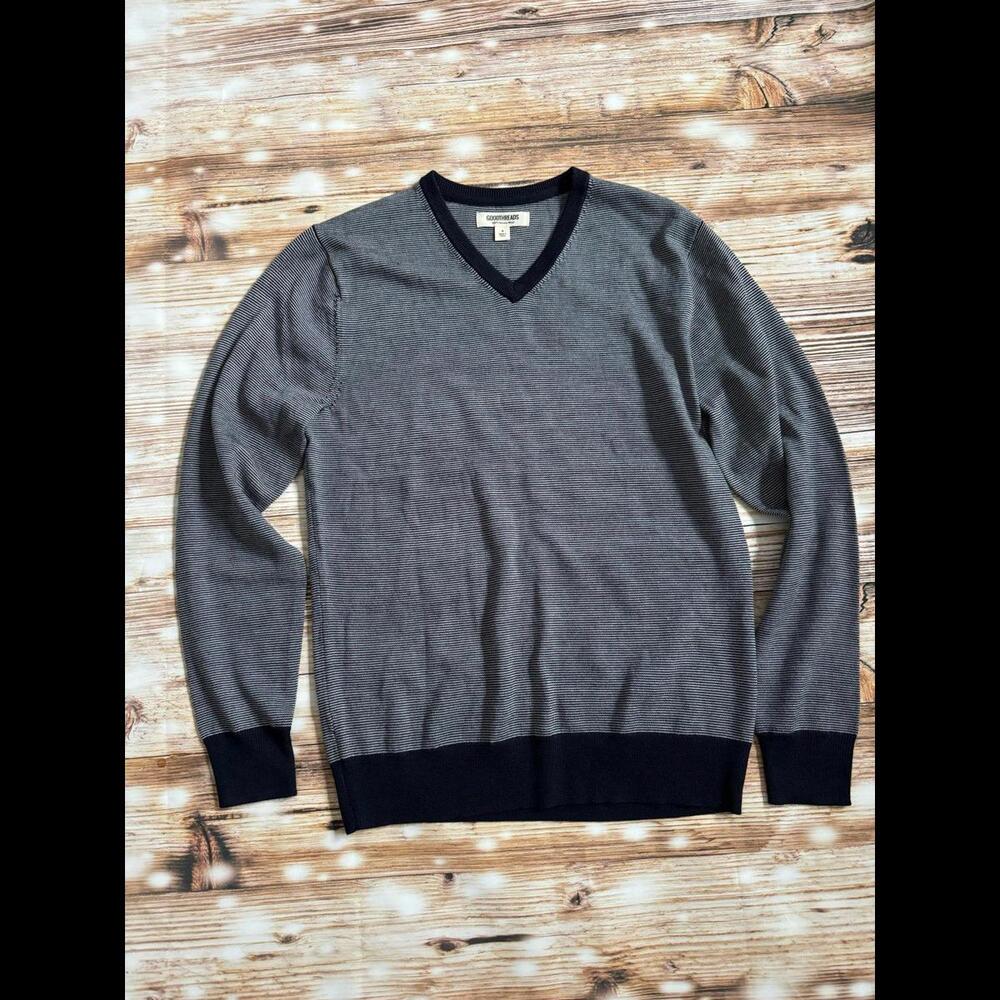 GoodThreads Lightweight 100% Merino Wool V-Neck  Sweater Size Small Navy NWOT